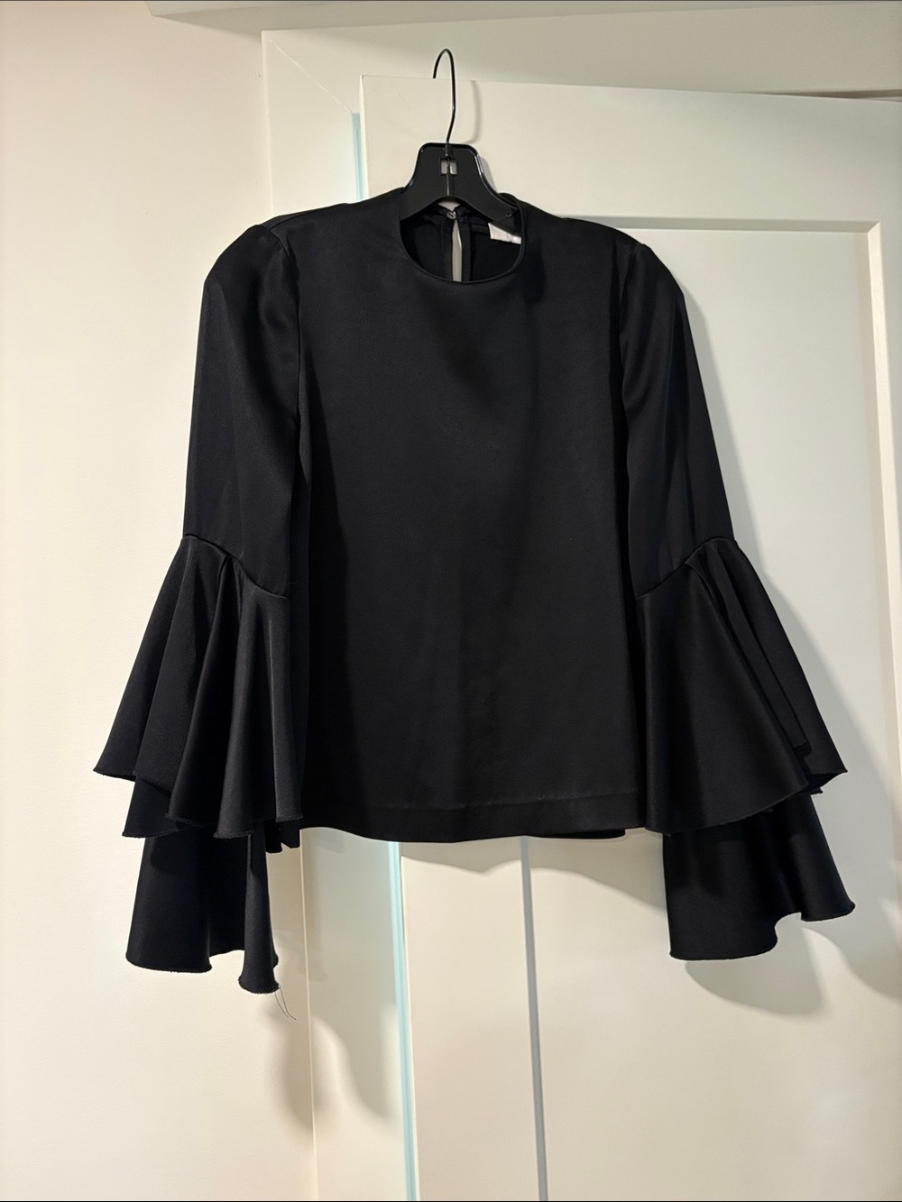 Galvan London Black Ruffle Bell-Sleeve Women's Top